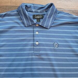 Straight Down Polo Mens Large Blue‎ Striped Golf Performance Hybrid Stretch Flex